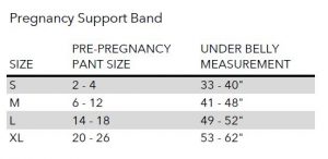 Motif pregnancy support band sizing chart