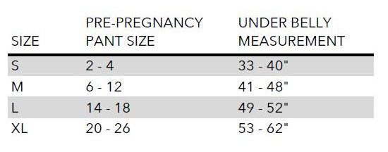 Motif pregnancy support band sizing chart