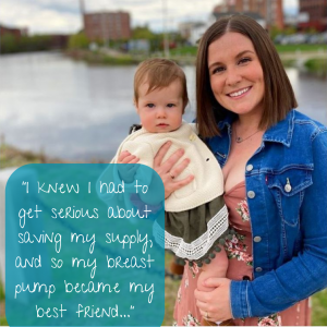 Mom holding baby explaining how she got her milk supply back