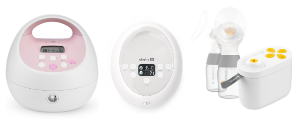 Examples of primary breast pumps: Spectra S2, Cimilre S6, and Medela Pump In Style Pro and Pro+.